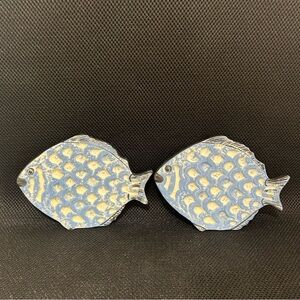 Studio Pottery Blue/white Fish Trivet Or Wall Hanging 7” X 5” Each Signed